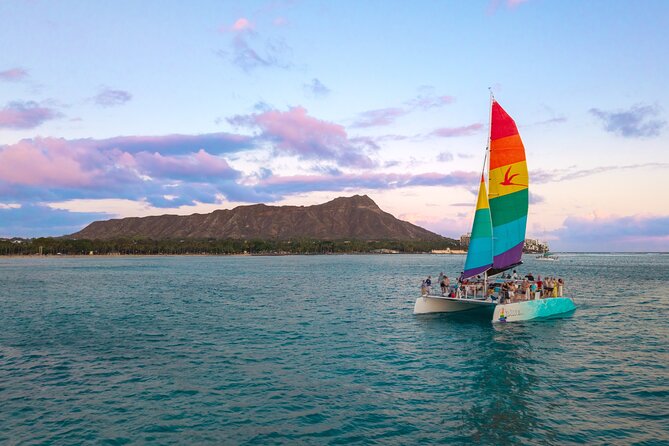 Board from Waikiki Beach for a scenic Sunset Sail on the Hāwea - The Route: Waikiki Coast and Diamond Head Views From Open Water
