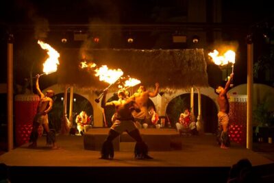 Waikiki Starlight Luau on The Great Lawn-Hilton Hawaiian Village - The show: live music, dance styles, and fire-knife drama